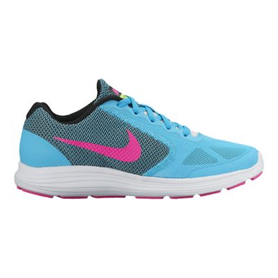 pink and blue running shoes