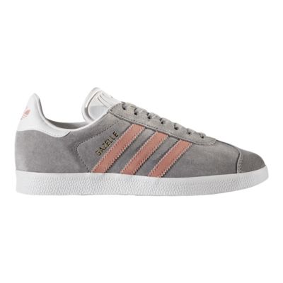 womens grey and pink gazelles