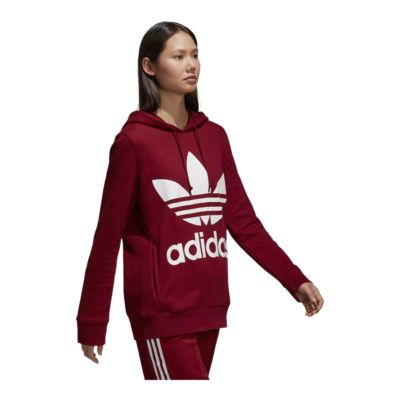 adidas women's trefoil hoodie burgundy