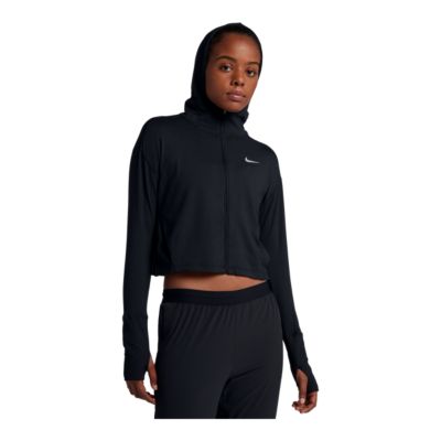 nike element zip cropped running hoodie