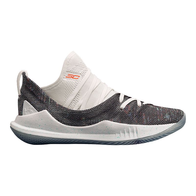 Under Armour Kids' Curry 5 Grade School Basketball Shoes - White/Neon Coral  | Sport Chek
