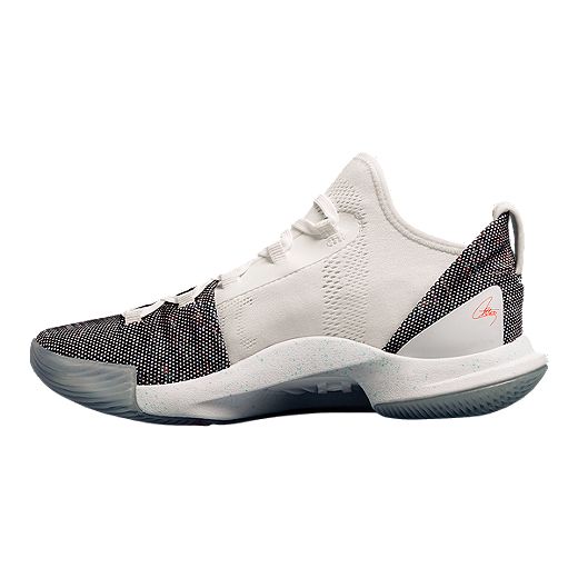 Under Armour Kids' Curry 5 Grade School Basketball Shoes - White/Neon Coral  | Sport Chek