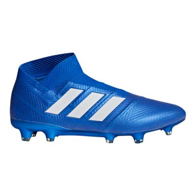 white and blue adidas soccer cleats