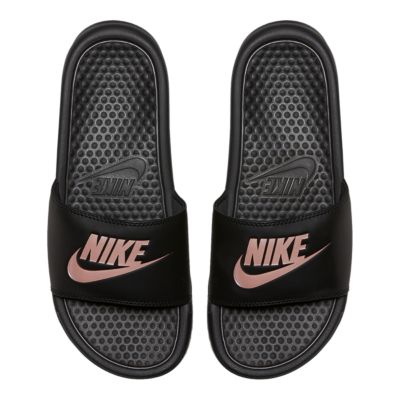 black and gold nike slippers