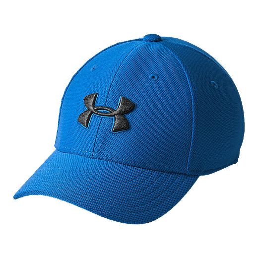 Under Armour Heathered Blitzing Kids Stretch Fit Baseball Cap Hat Blue S/M 