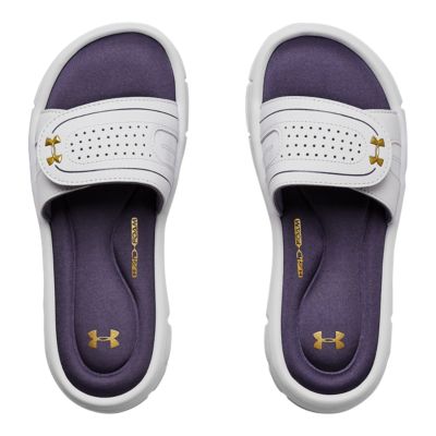 purple under armour slides