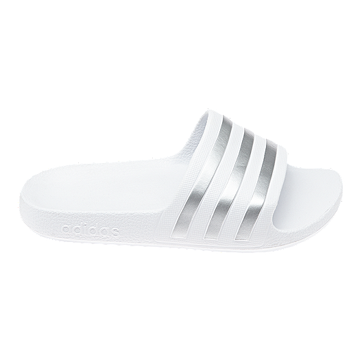 adidas Kids' Adilette Aqua Slides WhiteSilver adidas Kids' Adilette Aqua Slides WhiteSilver