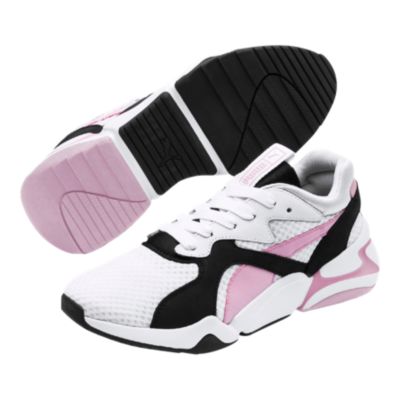 puma nova 90's block white and pink trainers