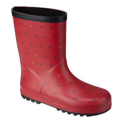 red and black rain boots