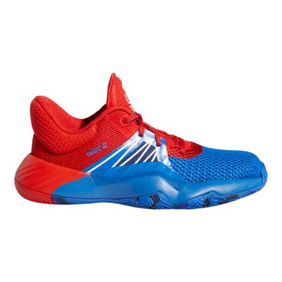 red and blue adidas basketball shoes