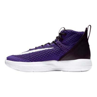 purple and white basketball shoes