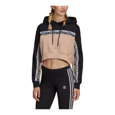 adidas originals colour block tape crop hoodie