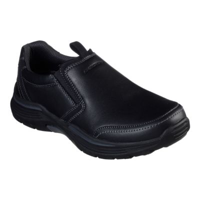 skechers black leather slip on