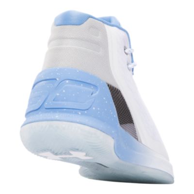 white and light blue basketball shoes