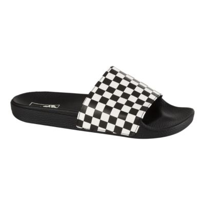 black checkerboard vans slides