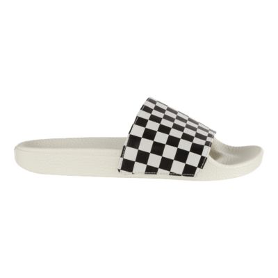 black checkerboard vans slides