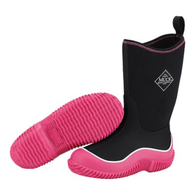 black and pink rain boots