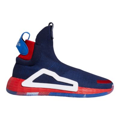 red and blue adidas basketball shoes