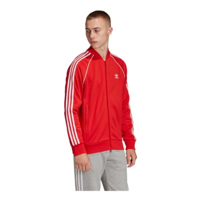 adidas originals adicolor three stripe track jacket in red