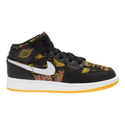 air jordan 1 mid orange black white grade school