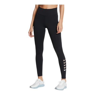 nike running aeroshield leggings in black and reflective silver print