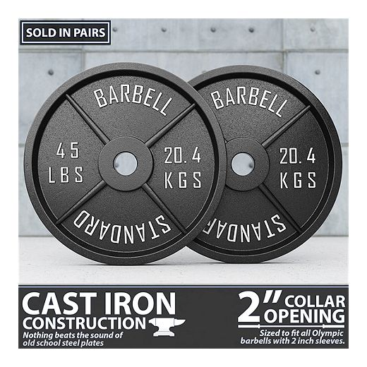 Two 45 Pound Plate 90 lb Total Pair 2" CAP 45 lbs x 2 Olympic Weight Plates 