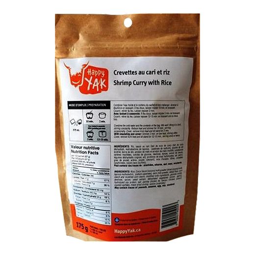 Happy Yak Shrimp Curry with Rice Dehydrated Food Package