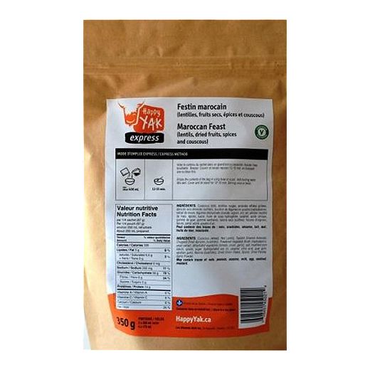 Happy Yak Moroccan Couscous and Lentils Dehydrated Food Package