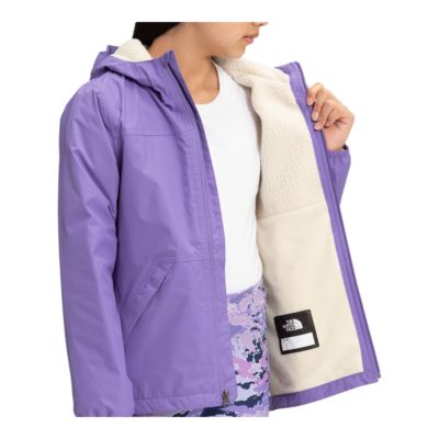 purple north face rain coat